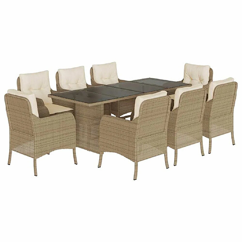 Maison Chic Ensemble à manger d'extérieur 9 pcs avec coussins,Salon de jardin,Mobilier de jardin beige Poly rotin -GKD164186