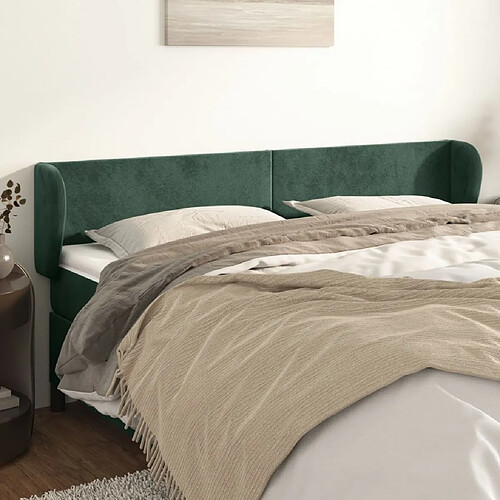 vidaXL Tête de lit avec oreilles Vert foncé 163x23x78/88 cm Velours