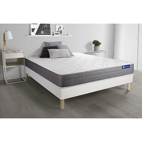 ACTISOM Ensemble matelas ACTILATEX DREAM Latex et mémoire de forme 140x190 cm 5zones de confort + sommier KIT blanc