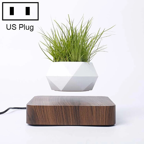 Wewoo Diamant En Plastique Pot De Fleur + Foncé Grain Bois Base Lévitation Magnétique Plante DécorationUS Plug