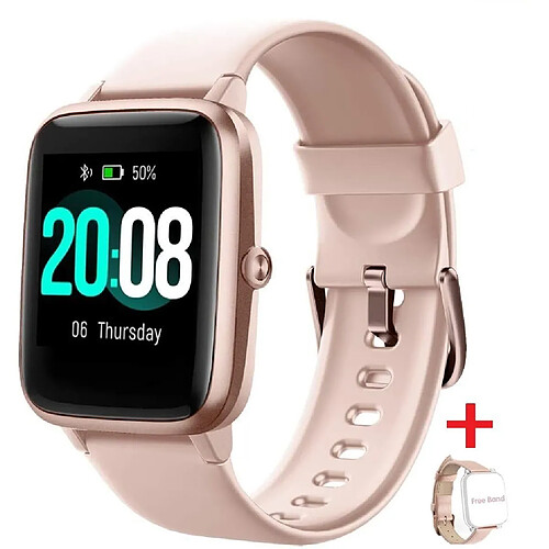 Chrono Montre Connectée pour Homme Femmes Enfant IP68 Smartwatch Sport Fitness Tracker Contrôle de la Musique pour Android iPhone-Rose