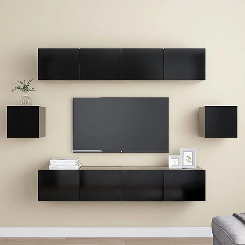 vidaXL Ensemble de meuble TV 6 pcs Noir Bois d'ingénierie