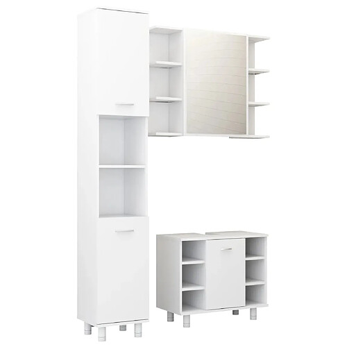 Maison Chic Armoire de Bain | Ensemble de 3 meubles salle de bain Blanc Aggloméré -GKD24745