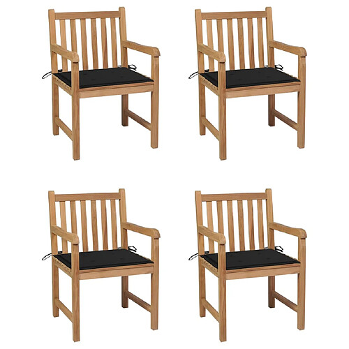 vidaXL Chaises de jardin lot de 4 et coussins noir Bois de teck solide