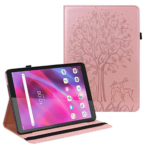 Etui en PU motif cert et arbre avec support or rose pour votre Lenovo Tab P11