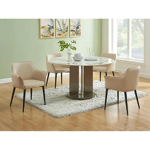 Vente-Unique Lot de 2 chaises avec accoudoirs en simili et métal noir - Beige - MIALOV