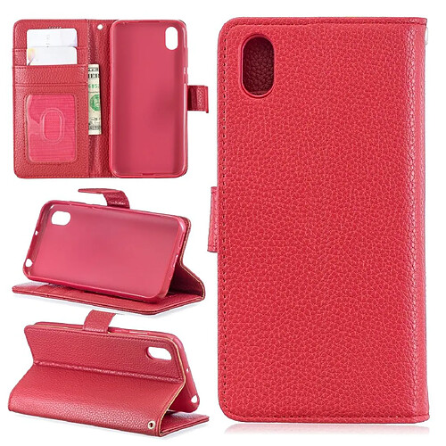 Wewoo Housse Coque Pour Huawei Y5 2019 Lychee Texture en cuir à rabat horizontal avec support et fentes cartes et portefeuille et cadre photo rouge