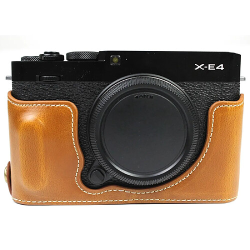 Etui en PU Demi-corps inférieur de la caméra avec ouverture de la batterie marron pour votre Fujifilm X-E4