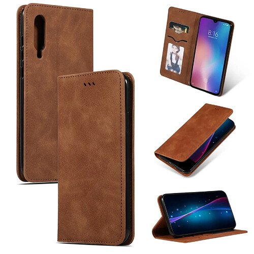 Wewoo Housse Coque Etui en cuir avec rabat horizontal magnétique Business Skin Feel pour Xiaomi 9 Marron