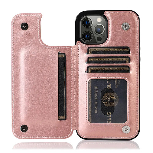 Coque en TPU + PU magnétique, texture crazy horse avec béquille et porte-carte or rose pour votre iPhone 13 Pro 6.1 pouces