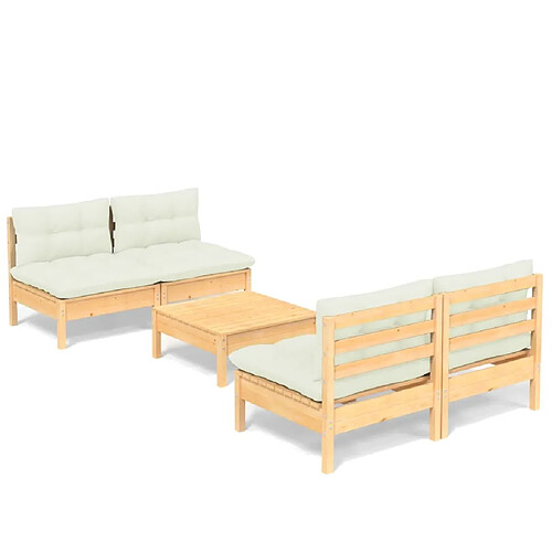 Maison Chic Salon de jardin 5 pcs + coussins - Mobilier/Meubles de jardin - Table et chaises d'extérieur crème bois de pin -MN36844