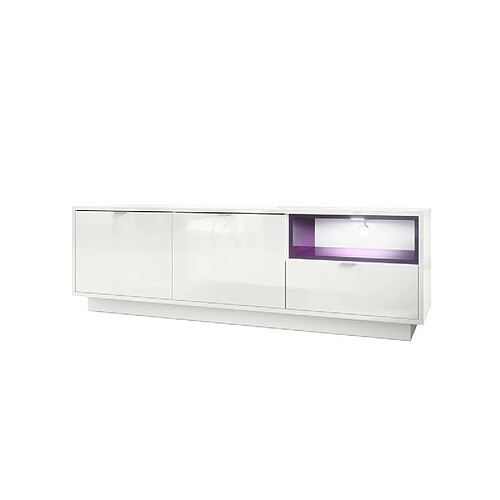 Mpc Meuble TV 153 Cm Laqué Blanc Avec Insertion Mûre + LED