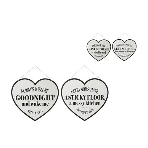 Dansmamaison Pancarte Textes Anglais/Francais Always Kiss Me Metal Blanc/Noir Assortiment De 2