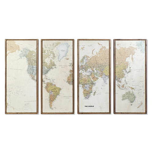 Jeu de 4 tableaux DKD Home Decor Mappemonde Vintage Loft 200 x 3,5 x 120 cm