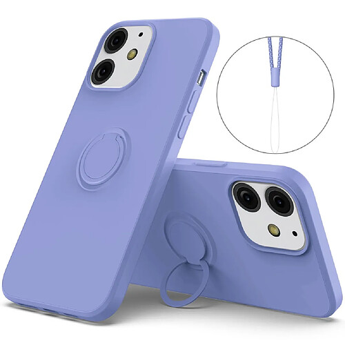 Coque en silicone avec béquille à anneau réglable et sangle violet pour votre Apple iPhone 13 6.1 pouces