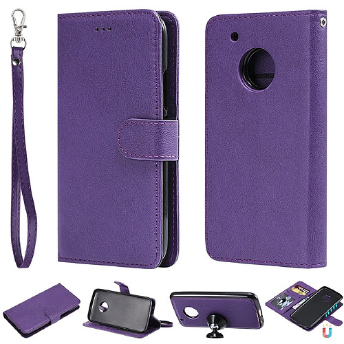 Wewoo Housse Coque Pour Motorola Moto G5 Plus Étui de protection à rabat horizontal de couleur unie avec support et fentes cartes et portefeuille et cadre photo et lanière violet