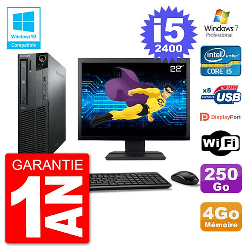 PC Lenovo M82 SFF Ecran 22" i5-2400 RAM 4Go Disque 250Go Graveur DVD Wifi W7 · Occasion