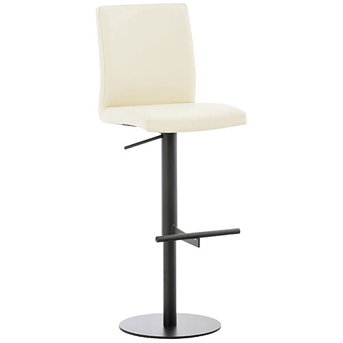 Decoshop26 Tabouret de bar x1 réglable en hauteur et pivotant à 360° plateforme ronde en métal noir assise en PVC crème 10_0004567