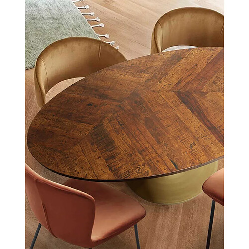 UNIQKA Leaf - Table repas ovale en manguier et métal doré L160 cm 8 pers.