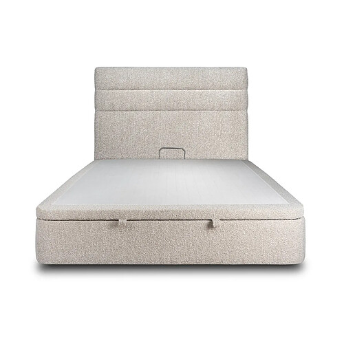 Sommeil de plomb Lit coffre 200x200cm avec tête de lit lignes Bouclette Beige - Hauteur totale : 39cm