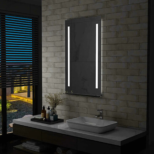 Maison Chic Miroir mural à LED, Miroir murale de salle de Bain avec étagère 60x100 cm -MN77587