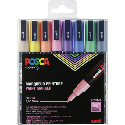 POSCA Marqueur à pigment PC-3M, étui de 8, pastel ()