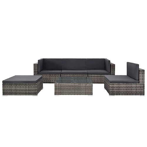 Maison Chic Salon de jardin 6 pcs + coussins - Mobilier/Meubles de jardin - Table et chaises d'extérieur Résine tressée Gris -MN47614