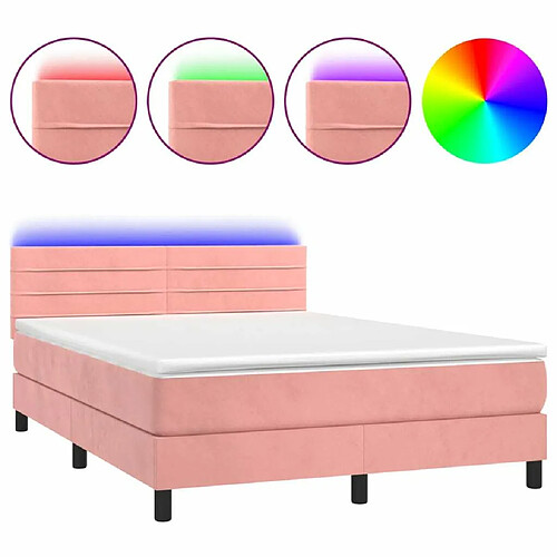 Maison Chic Lit adulte- Lit + matelas,Sommier à lattes de lit avec matelas et LED Rose 140x200 cm -GKD30936