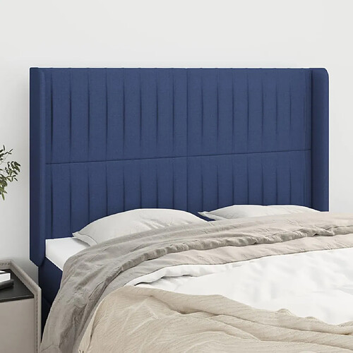 Maison Chic Tête de lit scandinave avec oreilles,meuble de chambre Bleu 147x16x118/128 cm Tissu -MN23277