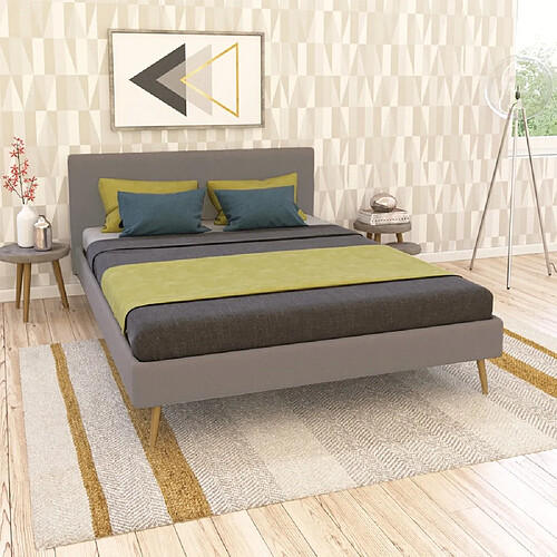 Le Quai Des Affaires Lit FJORD 140x190 tissu + 1 sommier + 1 matelas CARLTON / Gris Clair