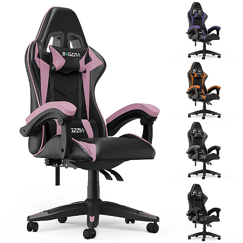 RATTANTREE Chaise de Gaming, fauteuil gaming, avec Lombaire&Appui-Tête Appui, chaise gamer, Ergonomique PU Cuir Chaise Bureau, fauteuil gamer, chaise bureau gaming, Dossier Inclinable à 155, Noir Rose