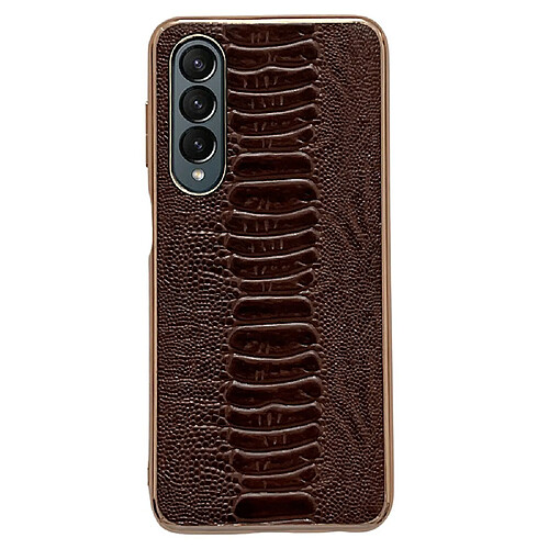 Coque en TPU + cuir véritable électroplaqué, texture crocodile, anti-chute pour votre Samsung Galaxy Z Fold3 5G - café