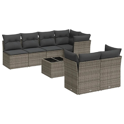 Maison Chic Salon de jardin 8 pcs avec coussins | Ensemble de Table et chaises | Mobilier d'Extérieur gris résine tressée -GKD94992