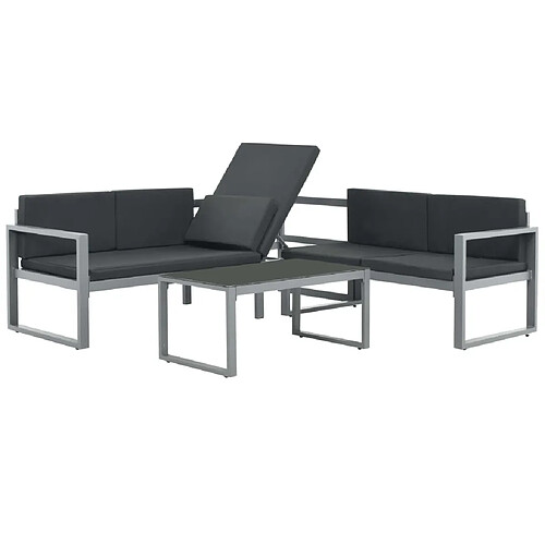 Maison Chic Salon de jardin 3 pcs - Table et chaises d'extérieur - Mobilier/Meubles de jardin Moderne et coussins Aluminium Noir -MN73099