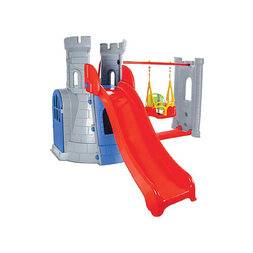 Purline Château pour enfants en plastique avec toboggan et balançoire ENSEMBLE CASTLE SLIDE ET BALANÇOIRE