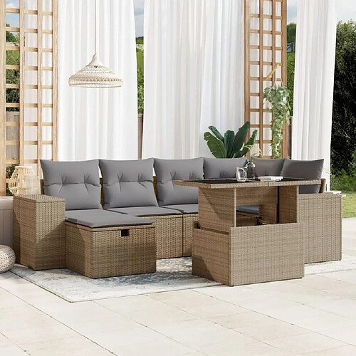 vidaXL Salon de jardin avec coussins 7 pcs beige résine tressée