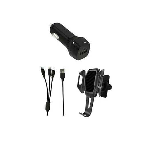 Kit Voiture 1x Câble Micro USB / Lightning / Type C + 1x Support + 1x Chargeur Allume Cigare Longueur du câble 1m, Chargeur 5V / 1W