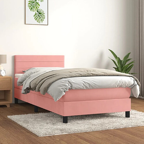 vidaXL Sommier à lattes de lit avec matelas Rose 100x200 cm Velours