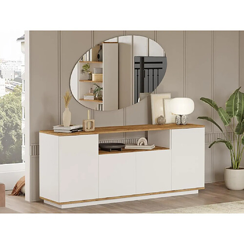 Vente-Unique Buffet avec 4 portes et 1 étagère - Blanc et naturel - LOTULA