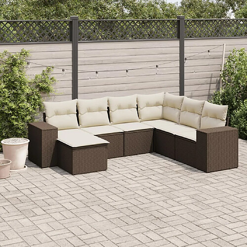 vidaXL Salon de jardin avec coussins 7 pcs marron résine tressée