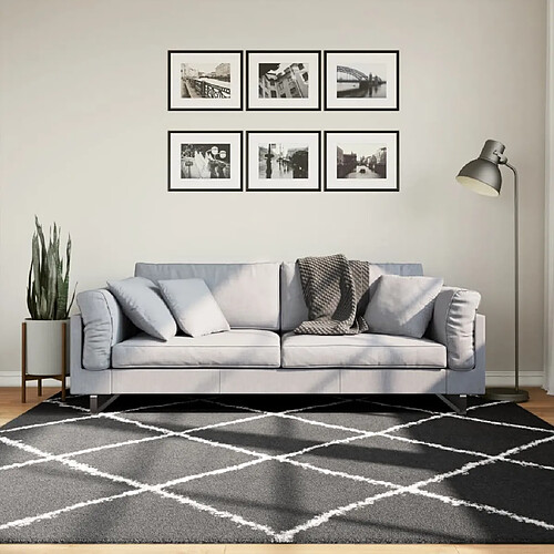 vidaXL Tapis shaggy à poils longs moderne noir et crème 200x200 cm