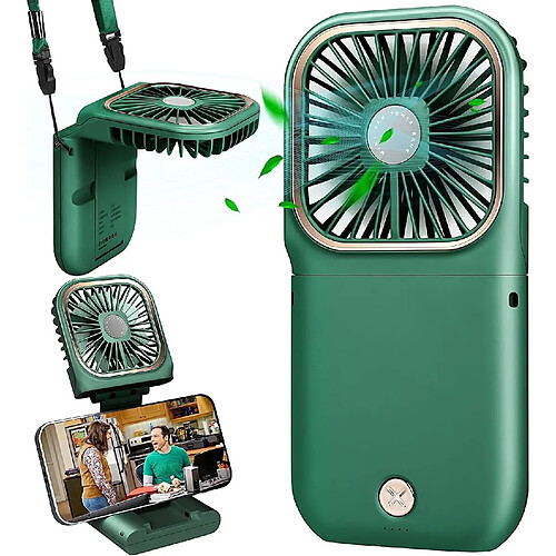 Ventilateur USB Mini Ventilateur Ventilateur à Main Suspendu Silencieux, Rechargeable par USB à 3 Vitesses, Ventilateur Pliable et Portable pour la Maison, le Bureau et les Voyages (Vert)