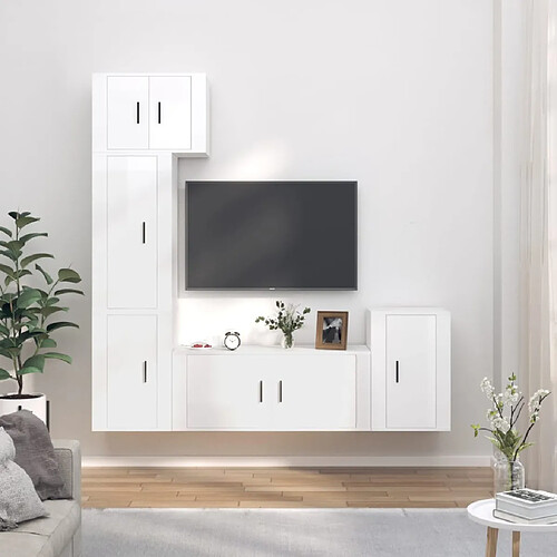 vidaXL Ensemble de meubles TV 5 pcs Blanc brillant Bois d'ingénierie