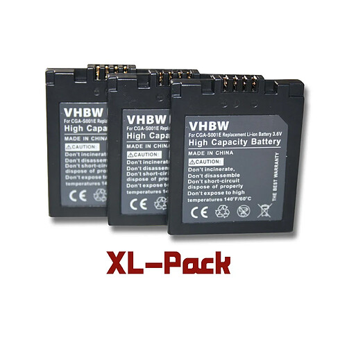 vhbw set de 3 batteries 500mAh pour appareil photo Panasonic: Lumix DMC-F1, Lumix DMC-FX1, Lumix DMC-FX5