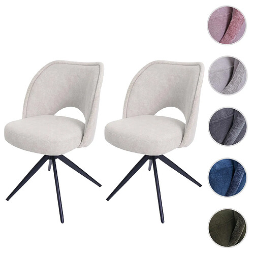 Mendler Lot de 2 chaises de salle à manger HWC-N72, chaise de cuisine rembourrée, pivotante Auto-Return, tissu/textile (420g/m²) Oeko-Tex ~ crème