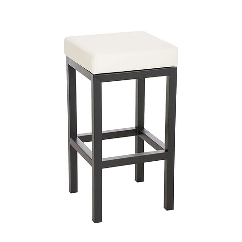 Decoshop26 Tabouret de bar x1 avec repose-pieds design simple hauteur d'assise 80 cm en PVC crème et support en métal noir 10_0005407