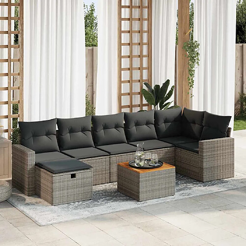 vidaXL Salon de jardin 8 pcs avec coussins gris résine tressée