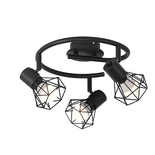 NETTLIFE 3 Spots de Plafond Rond E14 Noir Rétro Pivotants en Métal pour Chambre Salon Étude Couloir, Max. 25W (Ampoules Non Incluses)