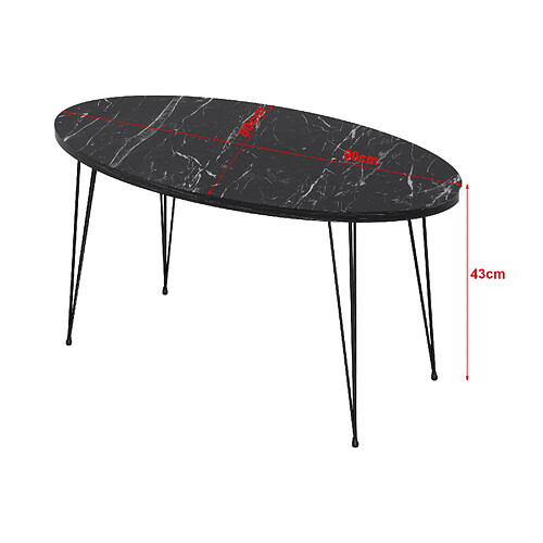 Helloshop26 Table basse ovale - Noir/Marbre