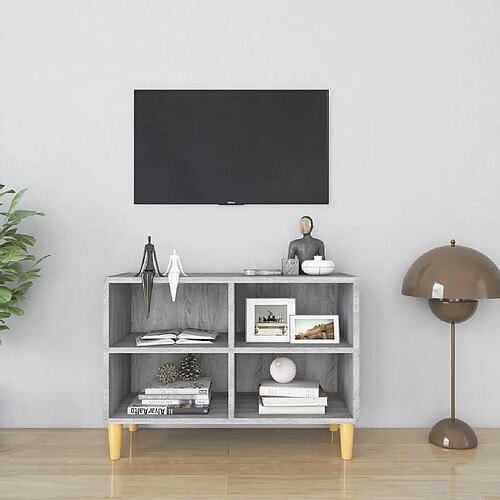 vidaXL Meuble TV avec pieds en bois massif Sonoma gris 69,5x30x50 cm